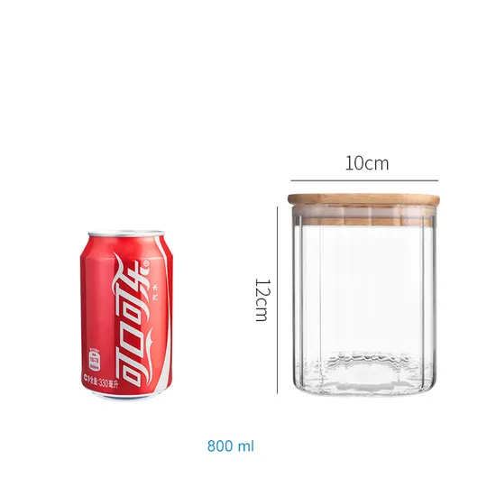 Tarro de vidrio con tapa de bambú para granos de café, dulces, galletas, fideos, nueces, especias