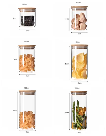 Botes de cocina, tarros de cristal para almacenamiento de alimentos con tapas de madera de bambú para contenedores de dulces de azúcar, conjunto