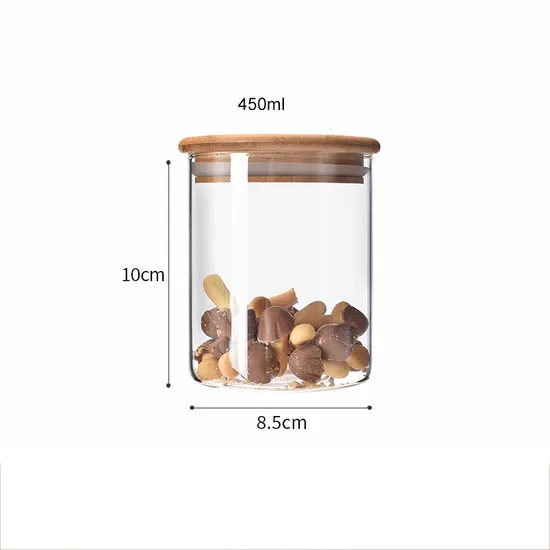 Tarro de vidrio redondo para almacenamiento de alimentos, 450ml, 550ml, 750ml, 900ml, con tapa de madera de bambú