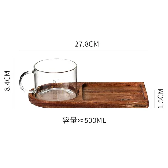 Bandeja de madera resistente al calor para servir con cuenco de cristal para pudín, cuenco para helado, taza de yogur