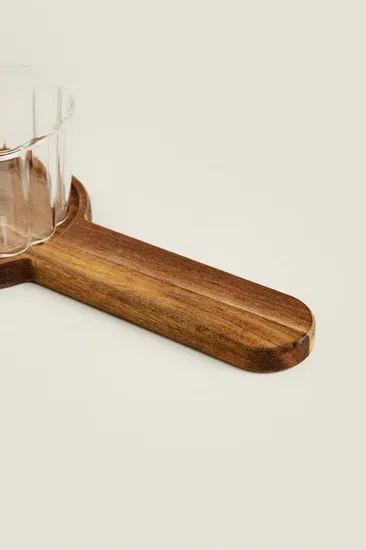 Bandeja DIP de madera de acacia con forma de paleta con juego de tazones de vidrio para servir de 3 piezas a la venta