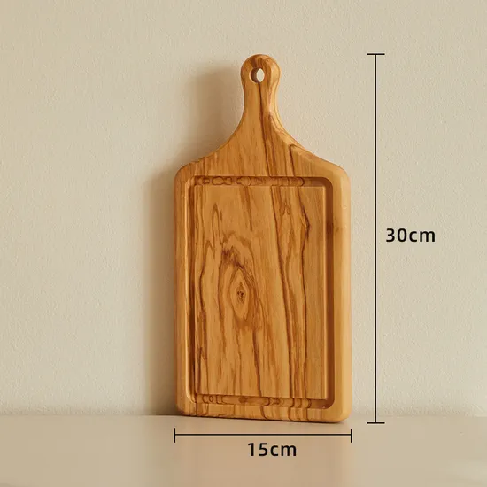 Tabla para servir liviana de madera de olivo tamaño viaje con ranura para jugo