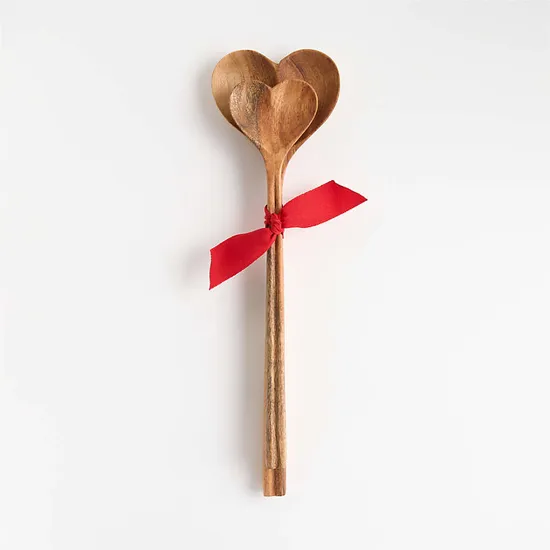 Juego de 2 cucharas para servir de madera de acacia en forma de corazón con mango redondo