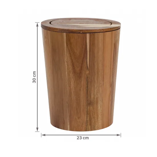 Cesta de basura de madera de acacia ecológica con tapa