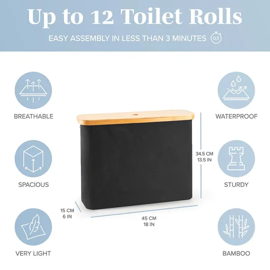 Organizador de papel higiénico apilable y plegable para baño con tapa de bambú