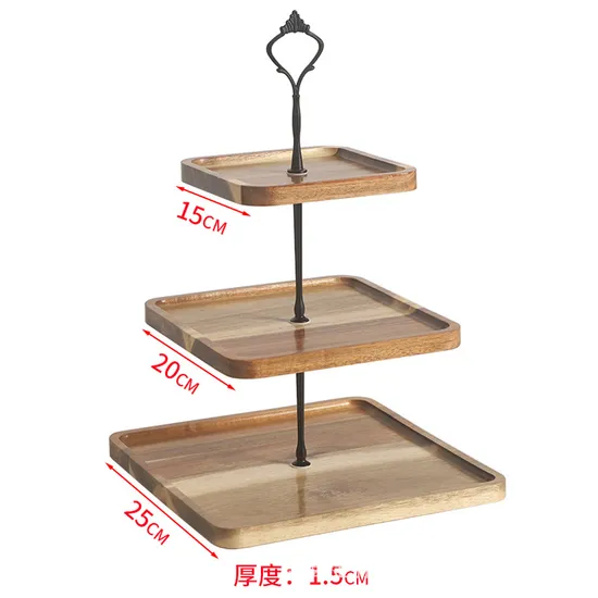 Bandeja para servir de madera de Acacia cuadrada de 3 niveles, soporte de exhibición para tartas para fiesta/boda, 3 uds.