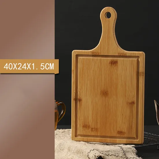 Tabla redonda sostenible de bambú para servir frutas, pan y queso con asa