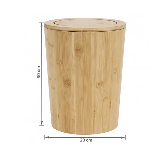 Papelera Redonda de Bambú con Tapa para Salón y Baño