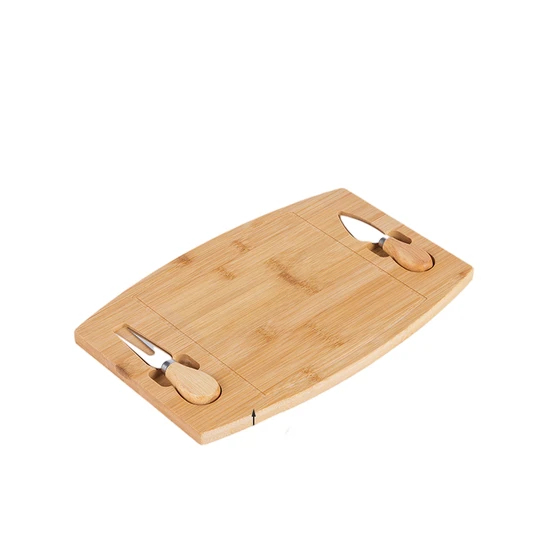 Tabla rectangular de bambú para embutidos y quesos con juego de 2 cuchillos