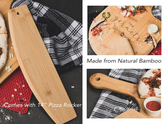 Tablero de bambú grande al por mayor de la pizza del tablero del pan de la pulgada de madera sólida 22X14 con la manija