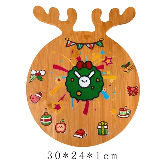 Tablero ULTRAVIOLETA de la charcutería de la Navidad de la impresión de madera sólida para el bocado del postre de las galletas de la fruta de la carne