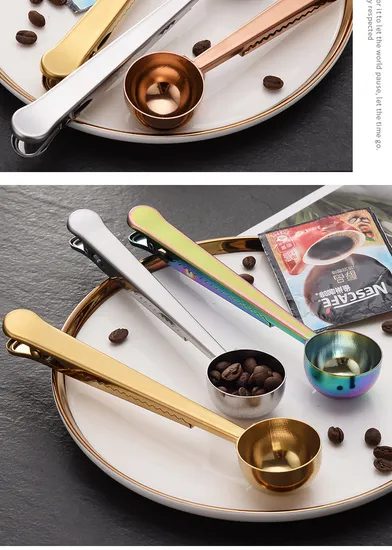 Cuchara medidora de café de acero inoxidable multicolor al por mayor con clip