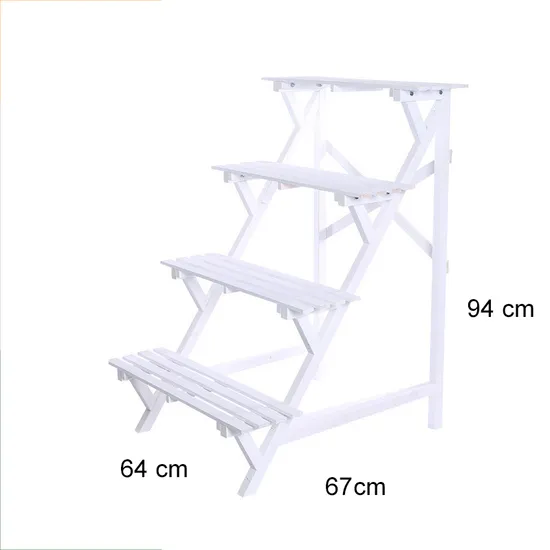 Estante de madera para flores estilo escalera de 4 capas, estante para flores para jardín y sala de estar