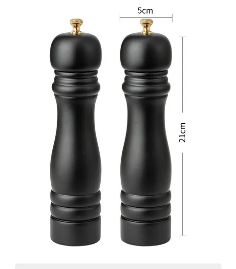 Molinillo de pimienta de madera pintado de PU negro de 8 pulgadas Molinillo de sal marina