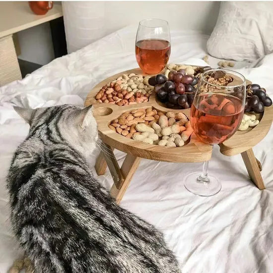 Mesa compacta portátil de madera maciza para acampar, mesa de picnic para vino con patas resistentes