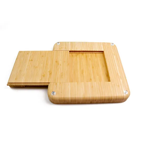 Tabla de quesos de bambú cuadrada de 13 pulgadas con cajón y juego de cuchillos de la fábrica de Fujian