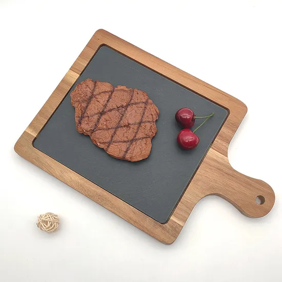 Bandejas personalizadas para servir tablas de quesos de madera de acacia y pizarra para pasteles/filetes/postres