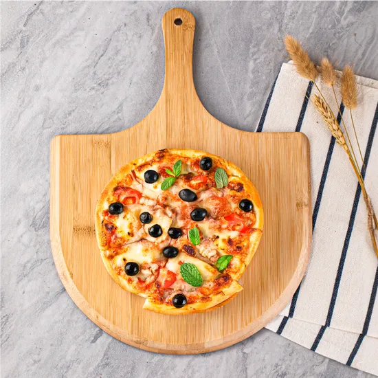 Tabla de servir para cortar pizza de bambú de 15,7x11,2 pulgadas