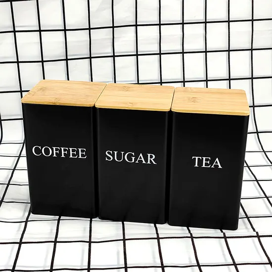 Juego de 3 botes de metal de diseño vintage con tapa de bambú para café, té, azúcar