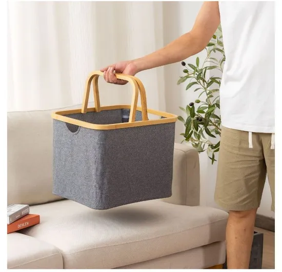 Cesta de almacenamiento de tela de bambú impermeable portátil de gran capacidad para cesta de lavandería y caja de artículos diversos de escritorio.