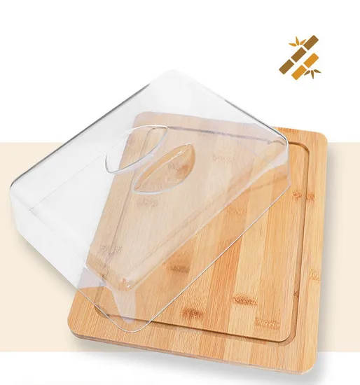Soporte para mantequilla de bambú, soporte para pasteles, bandeja para mantequilla con tapa transparente