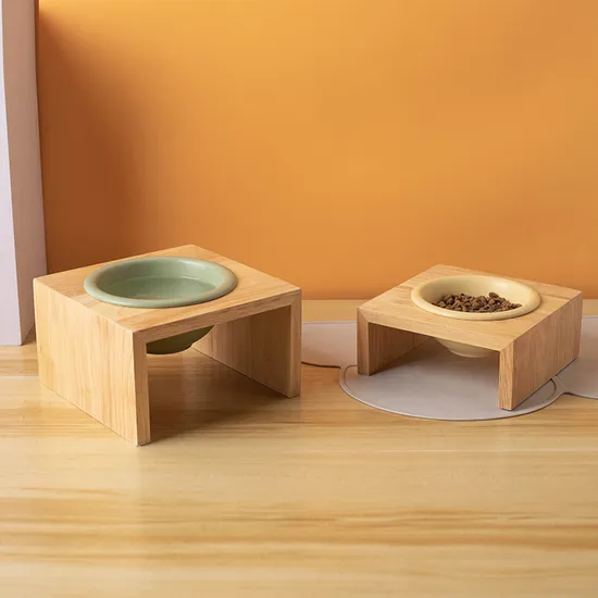 Cuencos de cerámica para perros y gatos Pet Supply con soporte de bambú