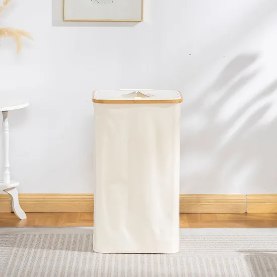 Polvo de gran capacidad 100L - cesta plegable del almacenamiento del paño de la prueba con la manija de bambú