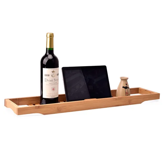 Bandeja Caddy para bañera de baño, venta al por mayor directa de fábrica, con soporte para libros y vinos