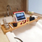 Bandeja extensible de bambú para bañera con estante de lectura, soporte para tableta, bandeja para teléfono móvil y soporte para copa de vino