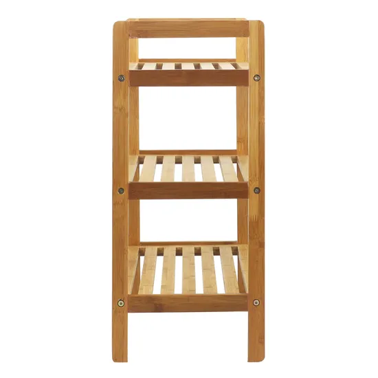 Zapatero de bambú natural de 3 niveles de largo para sala de estar