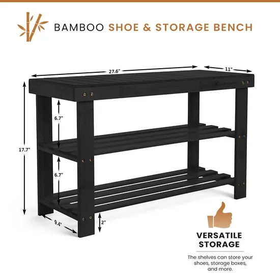 Estante de bambú de la organización de la entrada del organizador del banco de almacenamiento de madera del estante de bambú negro del zapato