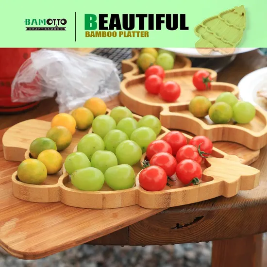Bulkbuy Bandeja pequeña con forma de 4 hojas, plato de sushi de bambú, plato para servir para restaurante