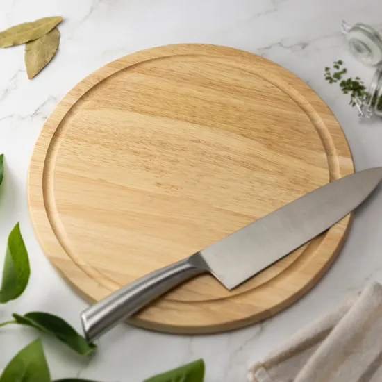 Tabla de cortar frutas y verduras de madera de haya redonda de lujo