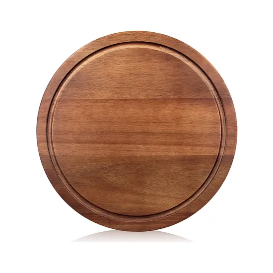 Tabla de cortar de madera redonda directa de fábrica con ranura para jugo