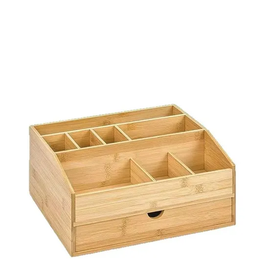 Caja de almacenamiento de escritorio de oficina de bambú, estante de almacenamiento de archivos de oficina con portalápices