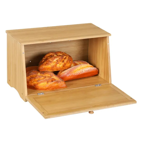 Caja organizadora de almacenamiento de alimentos, caja de pan de bambú para encimera