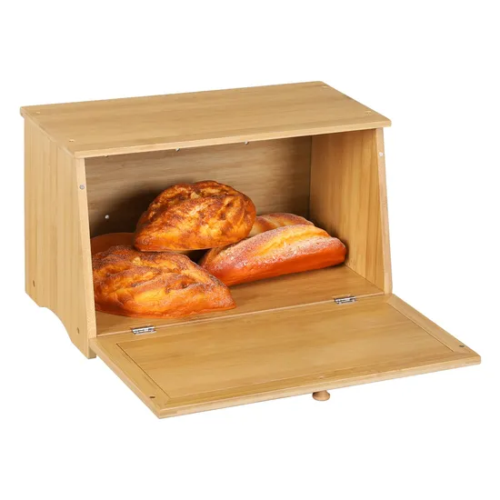 Caja organizadora de almacenamiento de alimentos, caja de pan de bambú para encimera