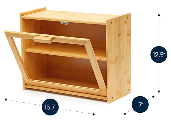 Caja de almacenamiento de pan y pastelería de bambú rectangular transparente para snack