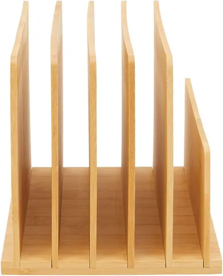 Carpeta de escritorio de oficina con estante de organización y almacenamiento de bambú y madera para papelería, materiales, letras