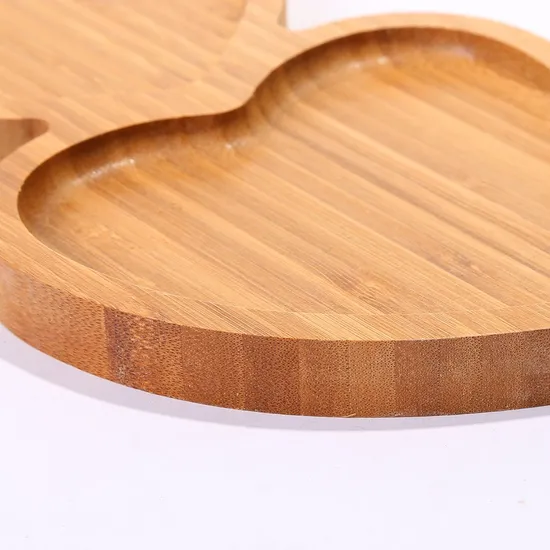 Atractivo 3 platos de bambú divididos en forma de corazón, bandeja de madera para servir comida