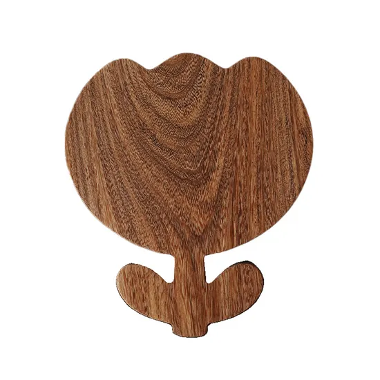 Fabricación de tabla de cortar de madera de ébano con forma de flor, tabla de servir con mango