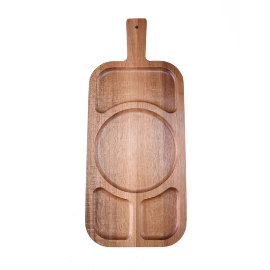 Herramientas de cocina hechas a mano, plato de madera dividido, plato de madera para servir con mango