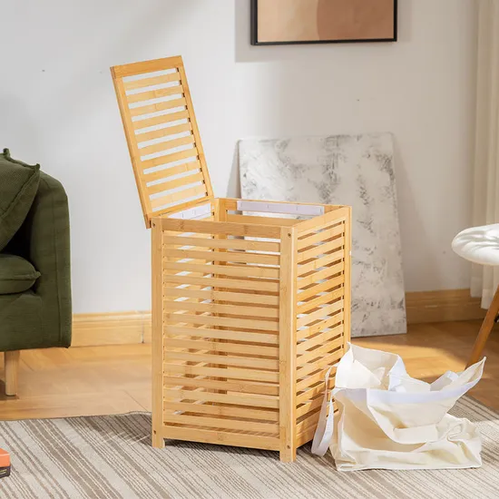 Estante de almacenamiento de cesta de almacenamiento de ropa sucia de tela de bambú para el hogar para ropa sucia