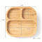 Plato cuadrado de bambú para porciones, platos de madera para bebés con succión