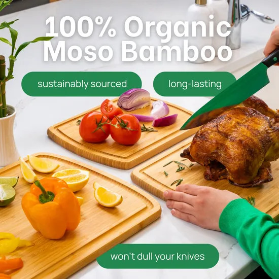 Juego de 3 bloques de cortar de bambú grandes para cortar frutas y verduras