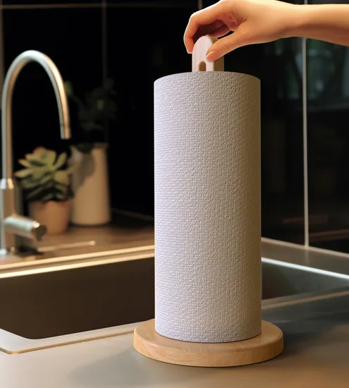 Soporte dispensador de toallas de papel de madera maciza de haya con base antideslizante