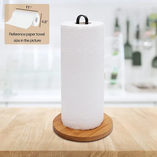 Soporte para toallas de papel de madera de bambú independiente, soporte para toallas de cocina, encimera