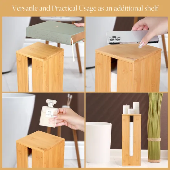 Portarrollos de papel higiénico de bambú - Se adapta a 3 mega accesorios - Natural, 5,9 x 5,9 x 16,1 pulgadas