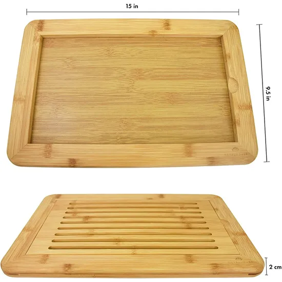 Tabla para cortar pan de bambú grande de primera calidad con bandeja recogemigas integrada
