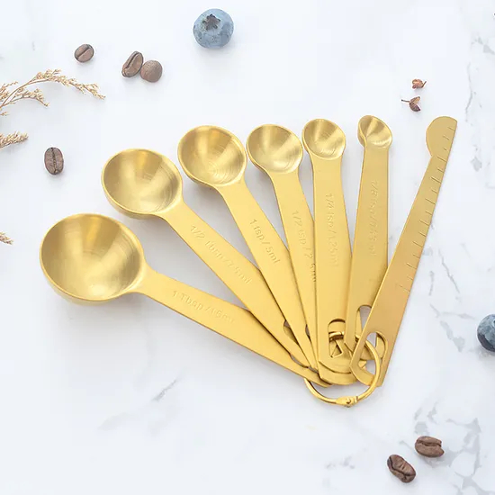 Juego de cuchara medidora de acero inoxidable, herramienta de cocina al por mayor, con mango largo